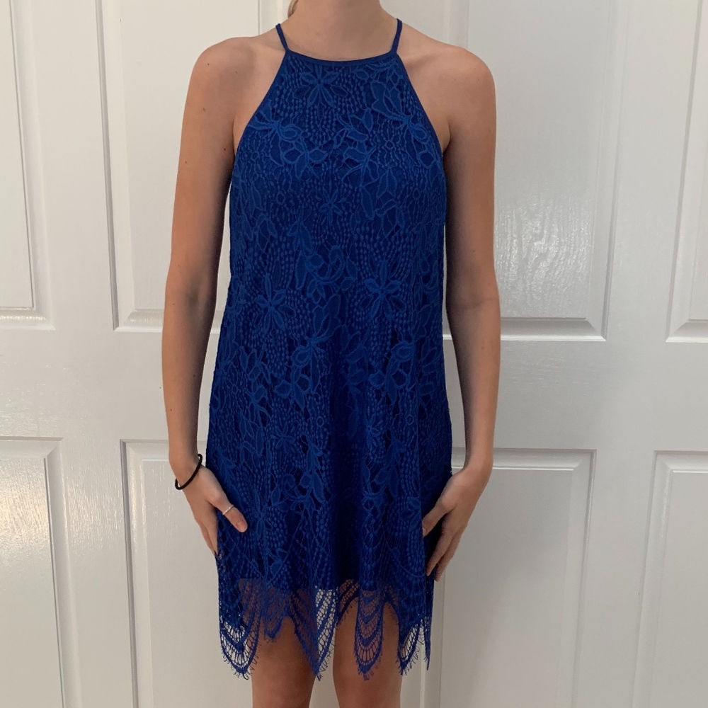 royal blue lace shift dress